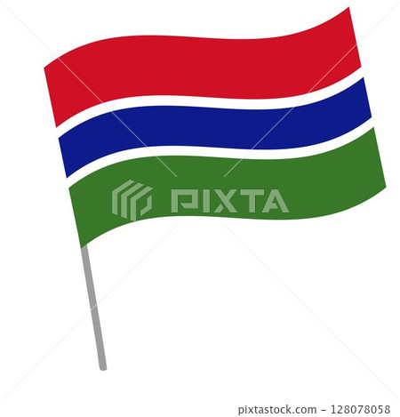 Gambia national flag flutters with flagpole Gambia national flag flutters with flagpole 128078058