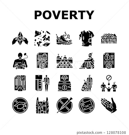 poverty inequality unemployment icons set vector 128078108