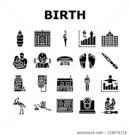 birth pregnancy newborn infant icons set vector 128078116