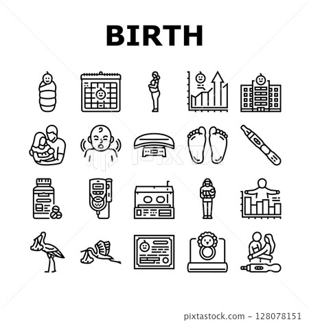 birth pregnancy newborn infant icons set vector 128078151