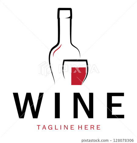 Wine logo with wine glasses and bottles.for night clubs,bars,cafe and wine shops. 128078306