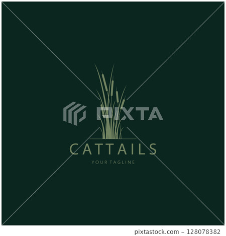 cattails or river reed grass plant logo design, aquatic plants, swamp, wild grass vector 128078382