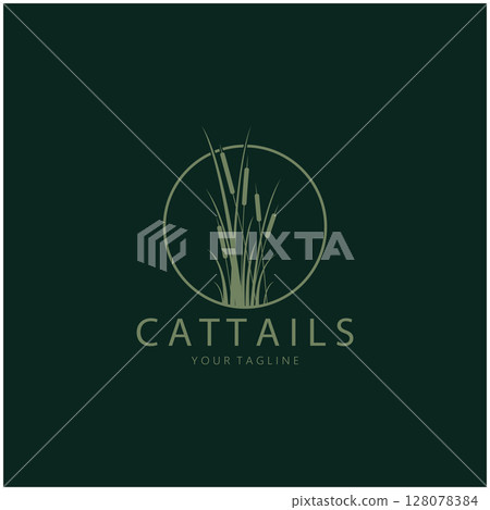 cattails or river reed grass plant logo design, aquatic plants, swamp, wild grass vector 128078384