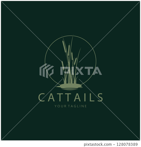 cattails or river reed grass plant logo design, aquatic plants, swamp, wild grass vector cattails or river reed grass plant logo design, aquatic plants, swamp, wild grass vector 128078389