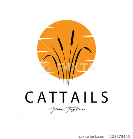 cattails or river reed grass plant logo design, aquatic plants, swamp, wild grass vector 128078400