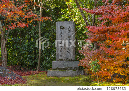 京都的秋天：金福寺院內，紅葉環繞，石碑 128078683