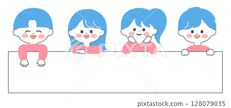 孩子們從上方微笑探出頭來的插圖 128079035