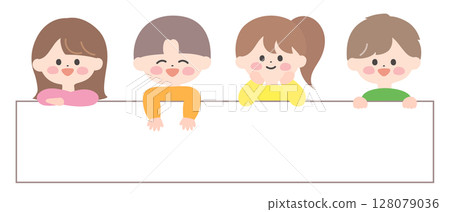 Illustration of smiling children peeking out from above 128079036