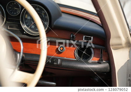 Classic car air vents are captured in close up, focusing on their structure and function, proving the system still works effectively and looks visually clean. Classic car air vents are captured in close up, focusing on their structure and function, proving the system still works effectively and looks visually clean. 128079052