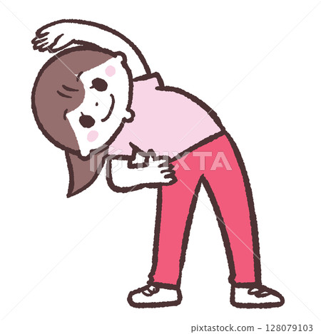 一位女士在做側身彎曲運動的插圖 一位女士在做側身彎曲運動的插圖 128079103