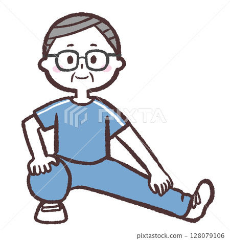 Illustration of a senior man stretching his legs 128079106