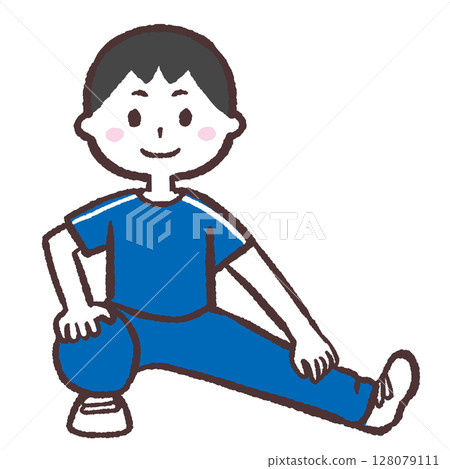 一名男子伸展腿部的插圖 一名男子伸展腿部的插圖 128079111