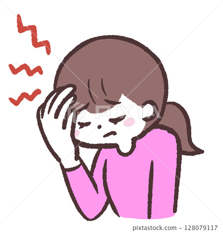Illustration of a woman suffering from a headache 128079117