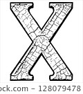 Grunge style letter X. Rough initial. 128079478
