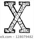 Grunge style letter X. Rough initial. 128079482