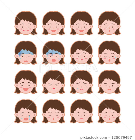 Face Icons: Various facial expressions of girls 128079497