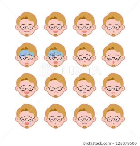 面部表情圖示 - 各種面部表情的男性插圖 128079500