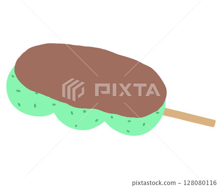 Illustration of a simple kusadango (rice dumpling) topped with red bean paste Illustration of a simple kusadango (rice dumpling) topped with red bean paste 128080116