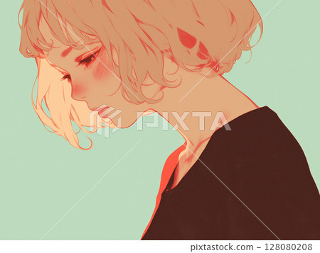 Profile of a woman looking down Profile of a woman looking down 128080208