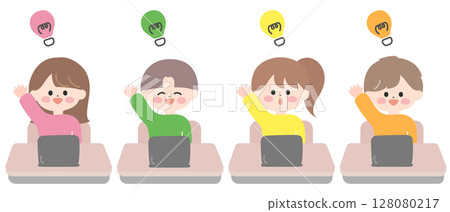 兒童：坐在課桌旁的孩子明白 128080217