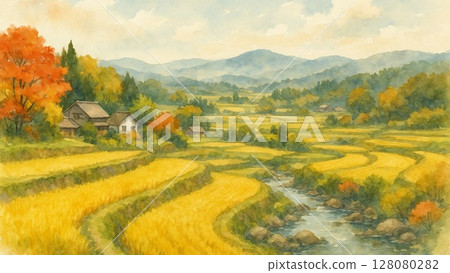Autumn rice terraces and rural scenery 128080282