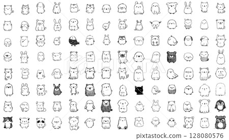 A set of 112 cute and quirky minimalist animal line drawings 128080576