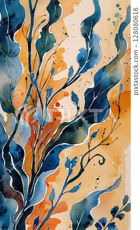 Background material_Organic patterns drawn with watercolor ink 128080616