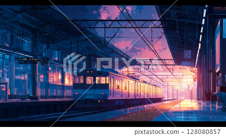 黃昏時分，火車抵達車站 128080857