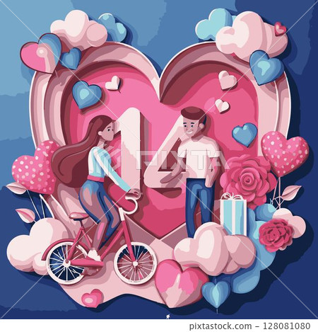 happy valentines day greeting card with two girls in love. 128081080