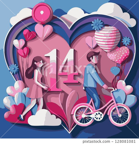happy valentines day greeting card with two girls in love. 128081081