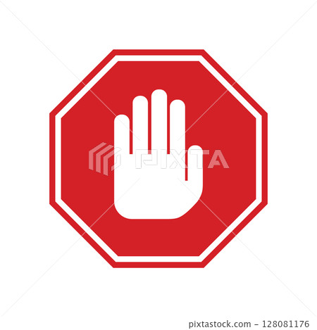 Red stop sign icon vector illustration. 128081176