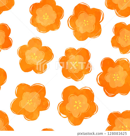 Hand-drawn retro floral seamless pattern (orange) 128081625