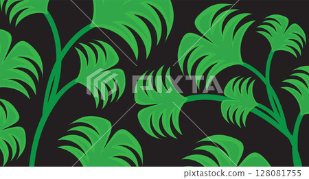 tropical leaves on black background tropical leaves on black background 128081755