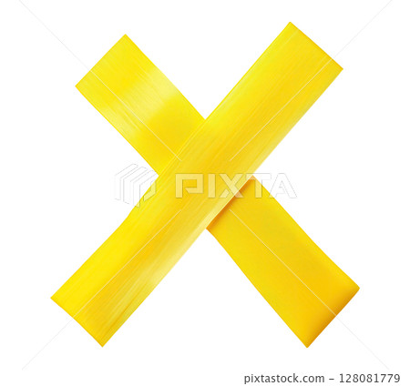Cross of yellow tape pieces 128081779