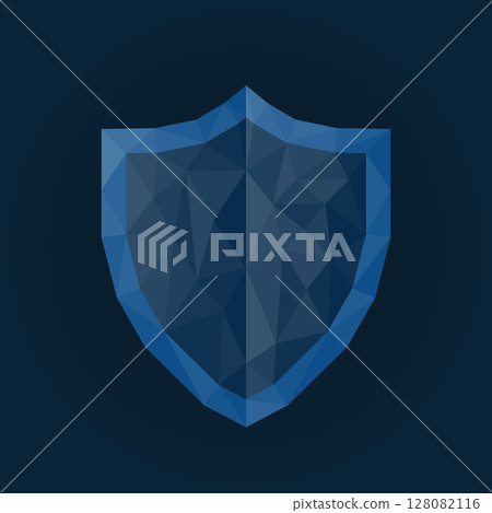 Shield, protection symbol polygon icon on blue background 128082116
