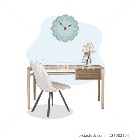 Illustration of Wooden desk with chair Illustration of Wooden desk with chair 128082504