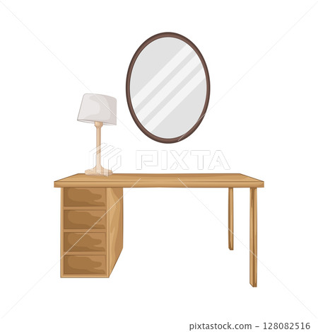 Illustration of Wooden desk with mirror  128082516