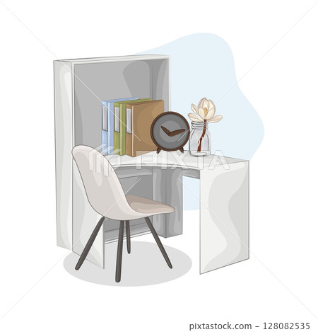 Illustration of Wooden desk with chair 128082535
