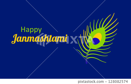 Happy Janmashtami celebration banner with Krishna elements 128082574