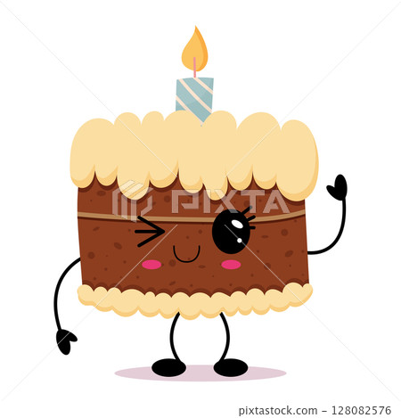 Kawaii cake slice with happy cartoon face 128082576