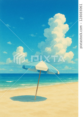 Beautiful beach and beach umbrellas Beautiful beach and beach umbrellas 128083061