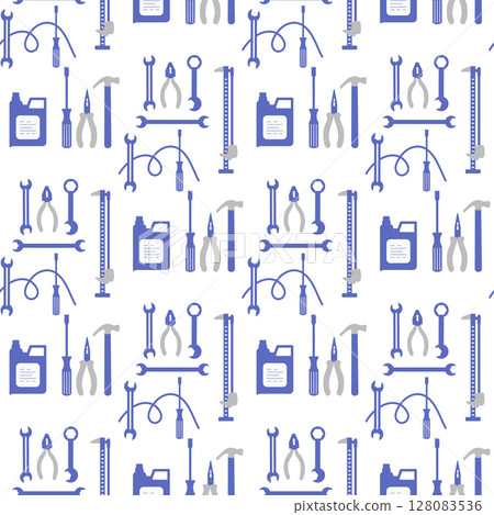 Seamless pattern with blue and gray tools icons, perfect for Fathers Day background or print 128083536