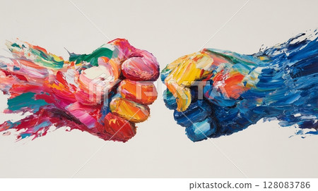 用彩色顏料塗上拳頭的插圖 128083786