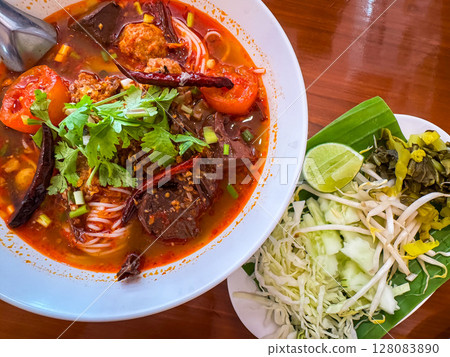 Traditional Thai noodle soup called Nam Ngiao Traditional Thai noodle soup called Nam Ngiao 128083890
