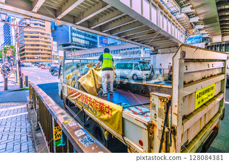 Tokyo cityscape in Japan: Work to remove abandoned bicycles, etc. in progress... = Shibuya, Tokyo Tokyo cityscape in Japan: Work to remove abandoned bicycles, etc. in progress... = Shibuya, Tokyo 128084381
