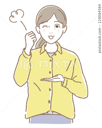 一位中年婦女眨眨眼，拍手錶示同意 128084564