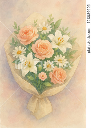 一束溫柔的鮮花 | 粉紅玫瑰與百合的水彩祝福 一束溫柔的鮮花 | 粉紅玫瑰與百合的水彩祝福 128084603