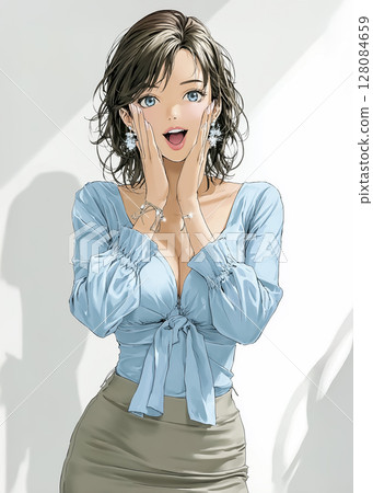 歡呼的女商人的插畫素材 128084659