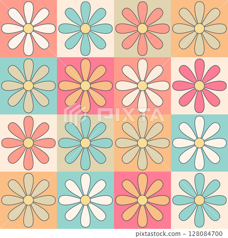 Retro patchwork daisy pattern, pastel colors 128084700