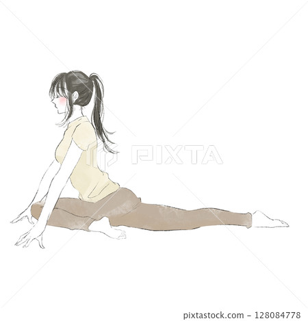 Full body illustration of a woman doing yoga with her legs open 128084778